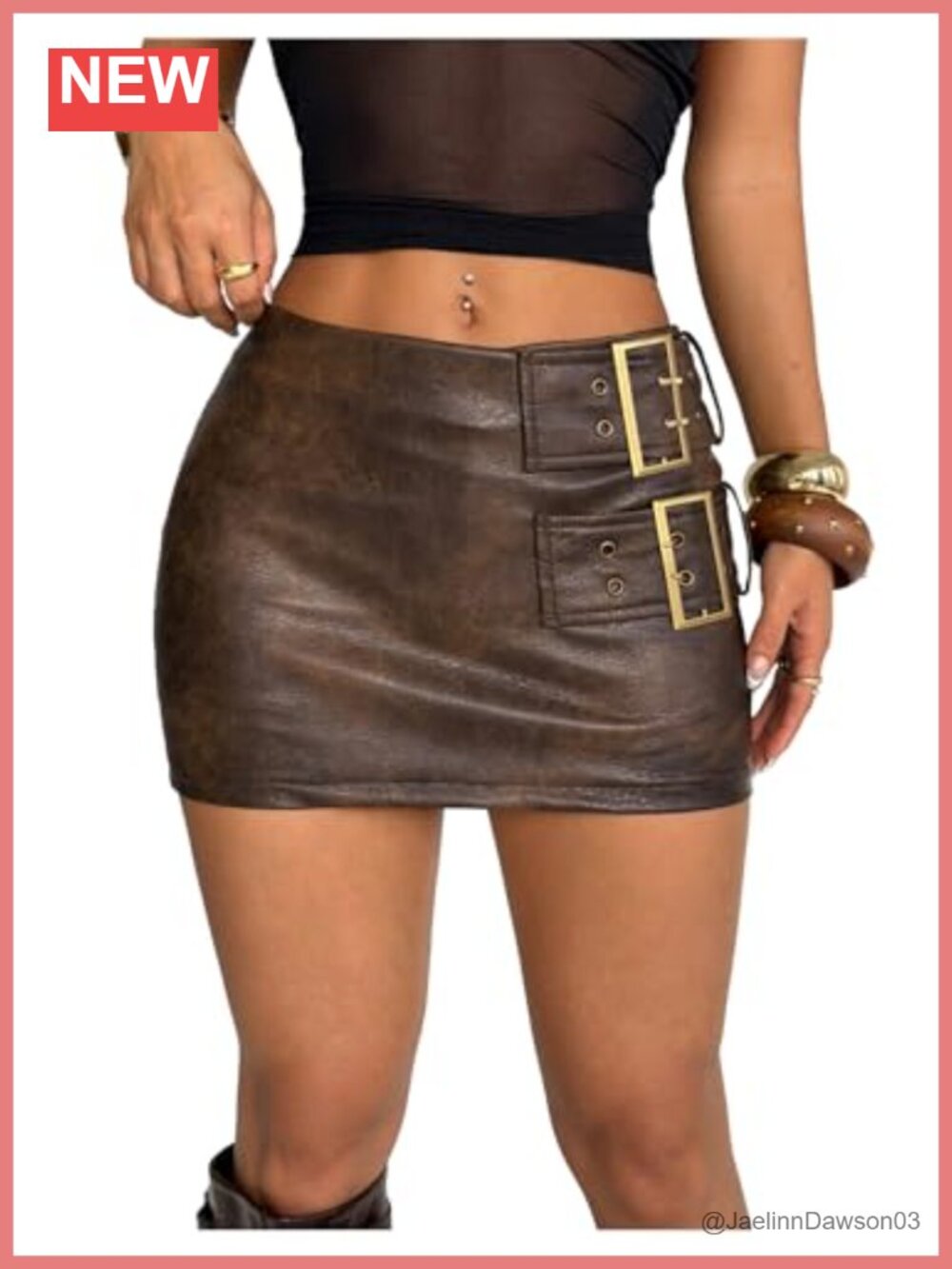 PU Leather Buckle Mini Skirt Y2K Party Bodycon Pencil Low Waist